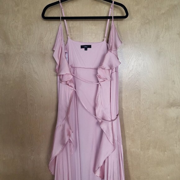 Lulus Glowing Arrival Blush Pink Ruffled Wrap Midi Dress - Picture 9 of 13